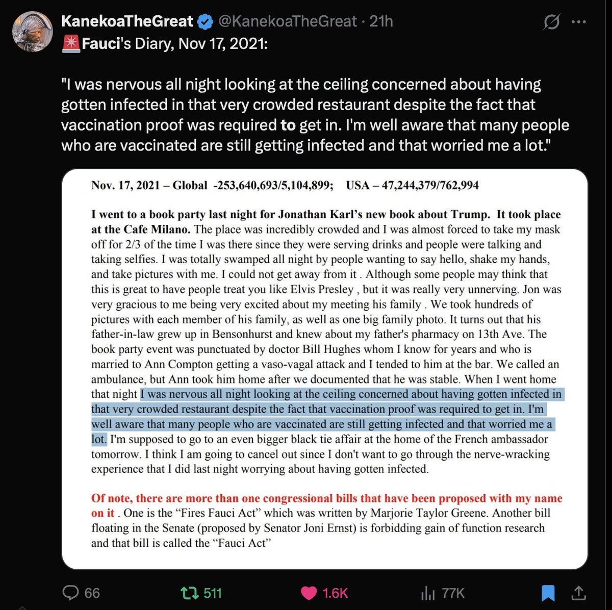 Hebdo2015's tweet photo. Please file a class action lawsuit against Fauci, @AlbertBourla, @pfizer, @CDCDirector on behalf of the children of Florida. 

All of these bad faith actors knew that children were never at risk of Covid (see data below that were known by the CDC by the summer of 2020 when I grabbed them), while also knowing the bioweapon clot shot did not provide any immunity to anyone including the grandparents (see below the Fauci 'diaries'). 

And yet these ghouls supported vaccinating children and young adults, where number needed to vaccinate to prevent one death was 40,000-50,000. Bankrupt them. Give them the cigarette industry treatment.  @FLSurgeonGen @GovRonDeSantis @AshleyMoodyFL @WiltonSimpson @ChrisSprowls