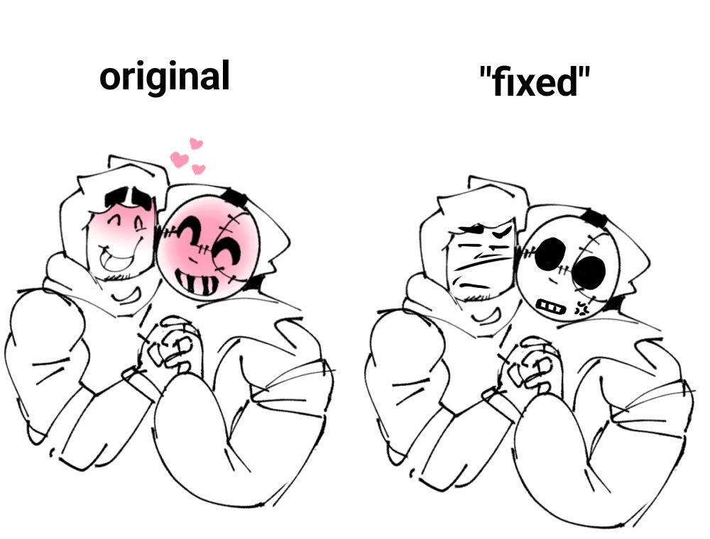 Ollie16461's tweet photo. I find it funny when people "fix" ship art with only making the characters mad for no reason but not changing the posture they were in so it looks like both are tsunderes or something https://t.co/OCFcvvyEMS