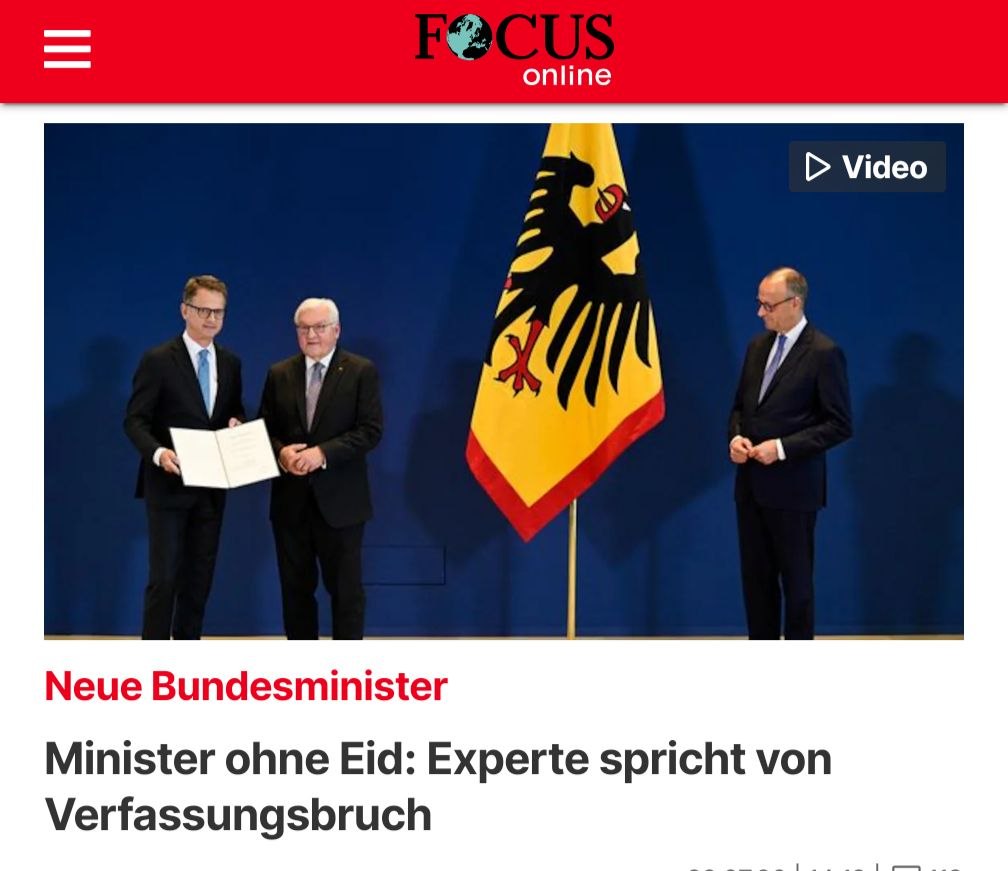 Shinsho_ni's tweet photo. Eid? Braucht kein Mensch. Verfassungstreue? Nur für die anderen. 🔥
Neue Minister starten ins Amt, ohne den vorgeschriebenen Eid vor dem Bundestag abzulegen. Das Grundgesetz verlangt ihn bei der Amtsübernahme. Verfassungsrechtler nennen den Aufschub klar einen Bruch. Begründung der Regierung: Sondersitzung sei zu teuer.

Parallel läuft die Debatte um die Fünf-Prozent-Hürde. Millionen Stimmen verpufften zuletzt wirkungslos. Frühere Verfassungsrichter fordern eine deutliche Absenkung. Die alte Sperrklausel gilt vielen inzwischen als veraltet.

In Niedersachsen streichen Wahlausschüsse Kandidaten von den Listen. Grund: Zweifel an ihrer Verfassungstreue. Staatsrechtler sehen darin einen gefährlichen Eingriff ins passive Wahlrecht. Die Entscheidung fällt vor der Wahl – ohne dass der Wähler den Kandidaten überhaupt bewerten kann.

Dieselbe Seite, die selbst den Amtseid aufschiebt und Wahlregeln dehnt, wirft anderen Parteien Verfassungsfeindlichkeit vor. Doppelmoral in Reinkultur. Wer den Zeigefinger so hoch hebt, sollte zuerst den eigenen Umgang mit dem Grundgesetz prüfen.

Satire nichts ist ernst gemeint.
https://t.co/yx65MbI8VH
https://t.co/9z0rCVTJ16
https://t.co/y9UBmazWvJ