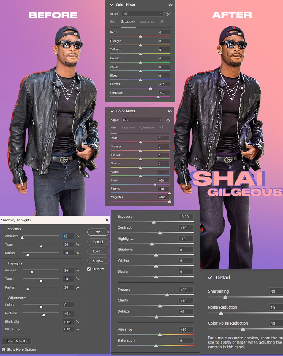 Olasunk20371355's tweet photo. CAMERA RAW FILTER + SHADOW AND HIGHLIGHT
#beforeandafter #shai #okc #photoshop #presets #tips #smsports https://t.co/CFDsnD0HNH