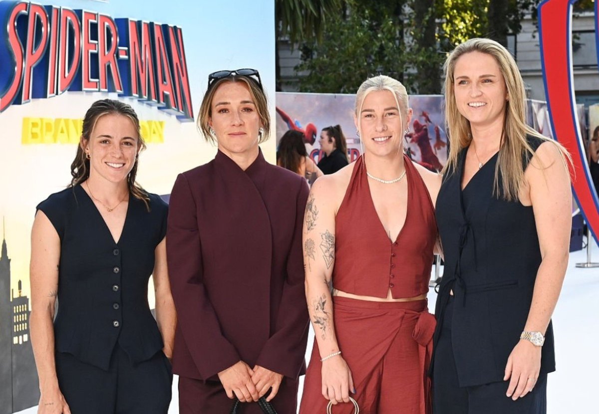 Kati_Gian's tweet photo. Lucy Bronze with Ona Batlle, Bethany England and Steph Williams attend the UK Premiere of "Spider-Man: Brand New Day" 🤩 https://t.co/3wk1yTdnT7