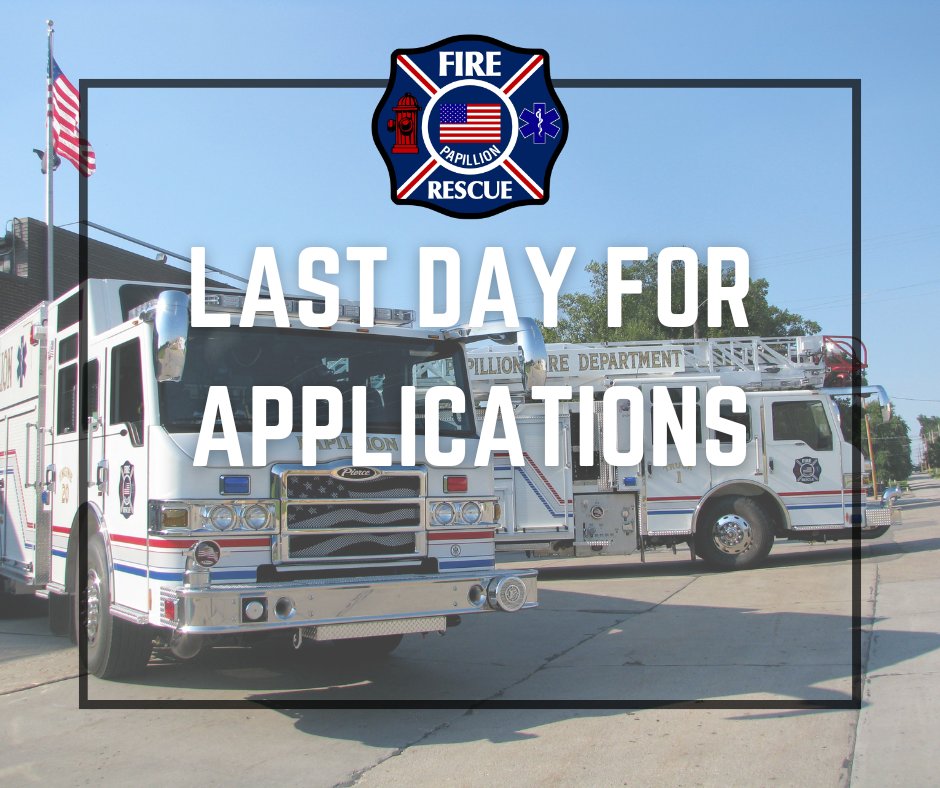 PapillionFire's tweet photo. At #PFD, excellence isn't an aspiration—it's an expectation. Through hard work, continuous training, and accountability, we strive to provide the highest level of service every day.
TODAY is the last day to submit your application for Papillion Fire! Submit your application by 11:59 pm today, August 6th, at https://t.co/wjtmq278xc.
#pfdalwaysready #firefighterjobs #nowhiring #cityofpapillion