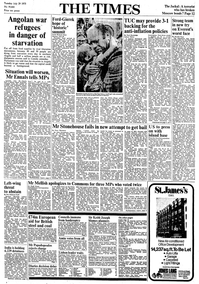 TheYearIs1970s's tweet photo. 29th July 1975:

If I've done this right (and I may not have!), this link should contain all twenty-four pages of today's edition of The Times.

https://t.co/JmaPPScmby https://t.co/uYZFGdYJvi