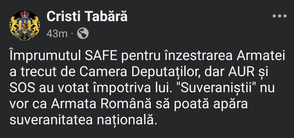 CostinAndriess's tweet photo. AUR a votat azi împotriva înarmării României. https://t.co/en3GU221gz