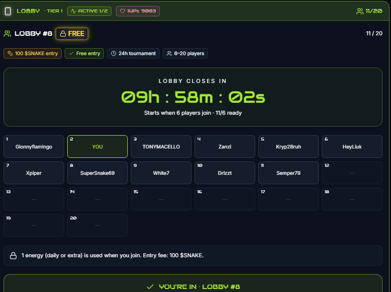 SnakeOG779727's tweet photo. 🐍 Update

You can now JOIN tournaments from ALL devices.

What does this mean?

You can join a MOBILE lobby even from your LAPTOP, and vice versa.

For example, if you are outside and want to join a tournament but you don’t have your PC with you, you can simply join the tournament from your mobile device and avoid missing it because the countdown reaches zero before you get access to the correct device.

‼️ Important:
You can’t PLAY a mobile tournament from a laptop. You can only join the lobby from another device — to play, you must use the correct device for that tournament.