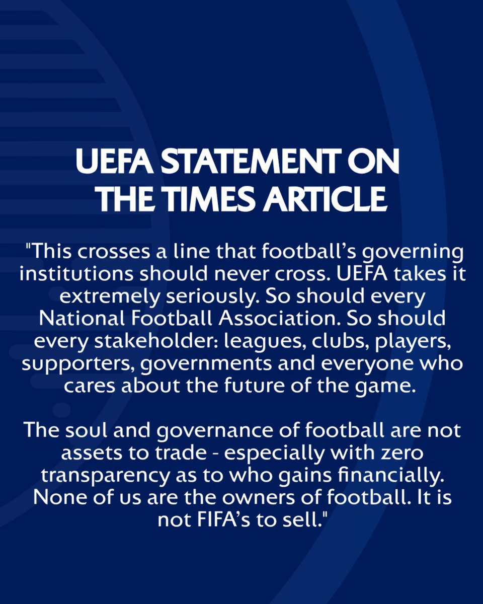AdamsTobify's tweet photo. Non of us are the owners of football and it is not FIFA'S to sell.
📌 UEFA https://t.co/71q36Y5tE8