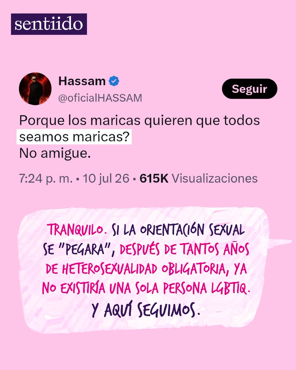 Sentiido's tweet photo. 🚨Si bastara con ver personas LGBTIQ para "volverse" LGBTIQ... No existiría una sola persona gay, lesbiana, trans o bisexual después de siglos de heterosexualidad obligatoria. https://t.co/rD7j9Nofnb