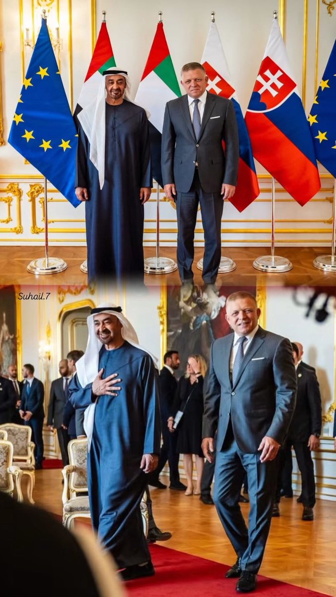 Nf700012's tweet photo. وصل صاحب السمو الشيخ محمد بن زايد آل نهيان، رئيس الدولة، حفظه الله، إلى جمهورية سلوفاكيا في زيارة عمل.
ويرافق سموه خلال الزيارة وفد يضم كلاً من سمو الشيخ حمدان بن محمد بن زايد آل نهيان، نائب رئيس ديوان الرئاسة للشؤون الخاصة، ومعالي الشيخ محمد بن حمد بن طحنون آل نهيان، مستشار صاحب السمو رئيس الدولة، وعدد من الوزراء والمسؤولين في الدولة.

#الامارات_العربية_المتحدة 
#جمهورية_سلوفاكيا