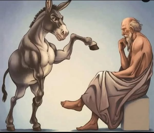 LunaGitana0333's tweet photo. Cuando el burro patea, el sabio calla.
 Dijo una vez Sócrates:   
 “Si un burro me pateara, ¿acaso lo demandaría?”   

Con esta frase sencilla, Sócrates enseñaba una de las lecciones más poderosas de la vida.     
 No se trata de ganar cada discusión, ni de demostrar superioridad ante quienes no desean aprender.    

Sino elegir con sabiduría cuáles batallas merecen nuestra energía.     
 Muchas personas reaccionan ante los insultos y las ofensas como si su dignidad dependiera de ello.     

Pero en realidad, el verdadero poder está en mantener la calma y la dignidad.    
 Incluso cuando te provocan.    
 Cuando un burro patea, actúa desde su instinto y su naturaleza.    

No tiene conciencia de lo que hace.     
 De la misma forma, hay personas que, movidas por la ignorancia, la envidia ,de su propio fracaso y sufrimiento solo saben atacar y gritar.     

La ignorancia grita, la sabiduría calla.     
 El que sabe quién es y cuánto vale, no necesita defender su ego en cada ofensa que recibe.     

La respuesta más poderosa, y la que más incomoda al ignorante, es el silencio.    
 Sócrates entendía que la vida es demasiado breve como para malgastarla en discusiones con quienes no quieren aprender, y solo saben pelear.     

No te rebajes al nivel de quien solo busca conflicto.     
 La verdadera inteligencia no necesita imponerse.      
 Simplemente sigue brillando con tu  sola presencia.      
 Es mejor retirarse en paz que quedar atrapado en un pantano de palabras vacías.