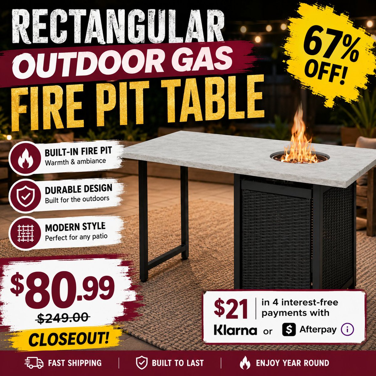 PriceErrors's tweet photo. #ad 🔥 67% OFF! 🔥

Rectangular Gas Fire Pit Table just $80.99 (was $249)!

https://t.co/pTXwfWvirK https://t.co/KYvorK39FK