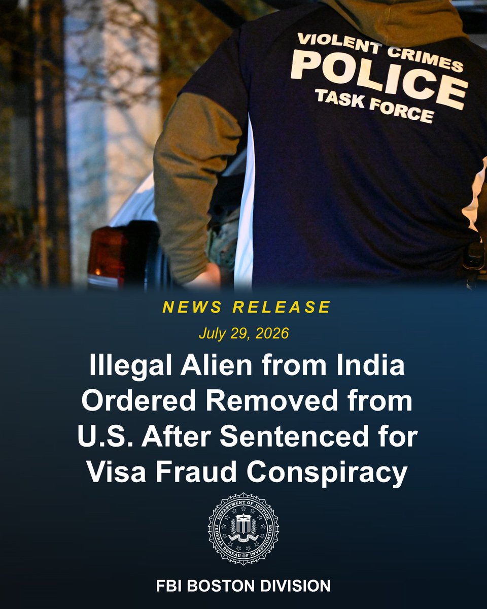 FBIBoston's tweet photo. An illegal alien from India, Mitul Patel, who was unlawfully residing in Worcester, MA, was sentenced today & ordered to be removed from the U.S. after conspiring with 10 others to conduct staged armed robberies of convenience stores so that store clerks could falsely claim they were "victims" & apply for immigration benefits. Learn more about this #FBI Boston Violent Crimes Task Force investigation: https://t.co/hNpxXLZjE1