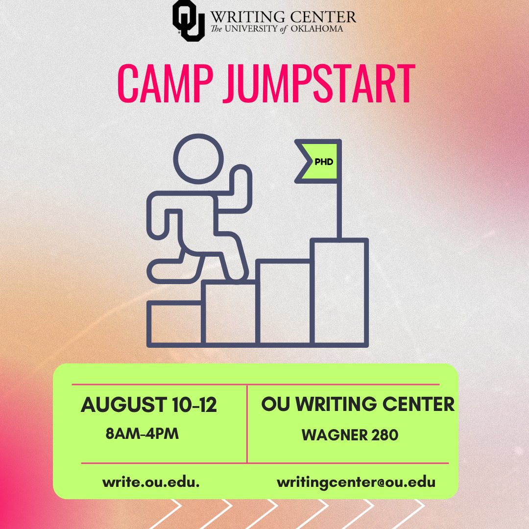 ouwrites's tweet photo. A 3-day writing camp for graduate students in the beginning stages of their thesis or dissertation writing process

Take advantage of dedicated writing time and opportunities for feedback! https://t.co/ooKHEV5azH