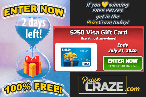 Prize_Craze's tweet photo. ⌛Only 2 days left to submit your free entries for the chance to #win a $250 Visa Gift Card!🎁

If you 💛LOVE #winning FREE PRIZES...
👇
Get in the PrizeCraze today: https://t.co/Pf6Rdcecam https://t.co/AI0OLnLy9S