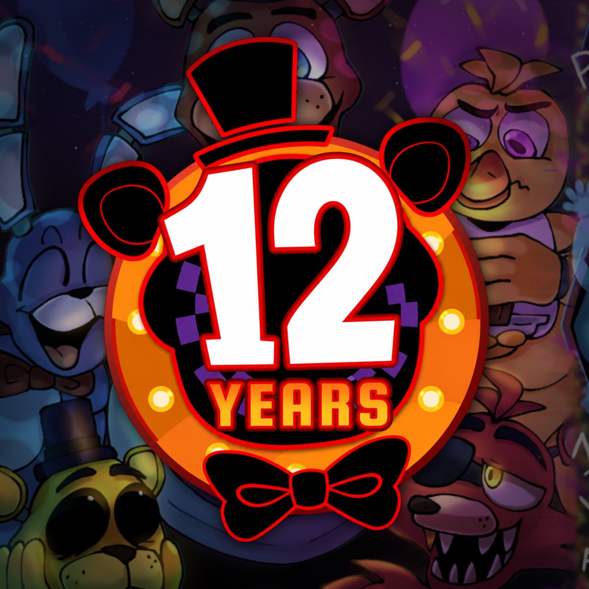 mascotmassacre's tweet photo. 🐻 Five Nights At Freddy's 12th anniversary takes place in Just ten days.

What are your predictions? Security Breach 2, New game, Movie news or something brand new? https://t.co/k7AnCUl65S