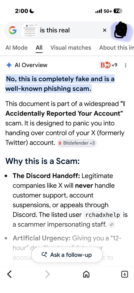 rylee__s's tweet photo. as it turns out i was actually being scammed myself and thankfully decided to check before doing anything. if someone sends you this saying you’ve been mass reported, THEY ARE LYING https://t.co/d9dOVUD6ig