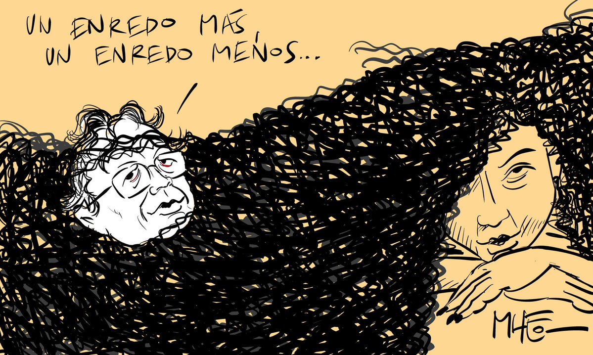 MHEO_'s tweet photo. Como a los cabellos de la señorita Guerrero, al presidente no le cabe un enredo más… ¿o sí?

#CaricaturaDeMheo vía @EEopinion @elespectador https://t.co/b6fXz3gdhc