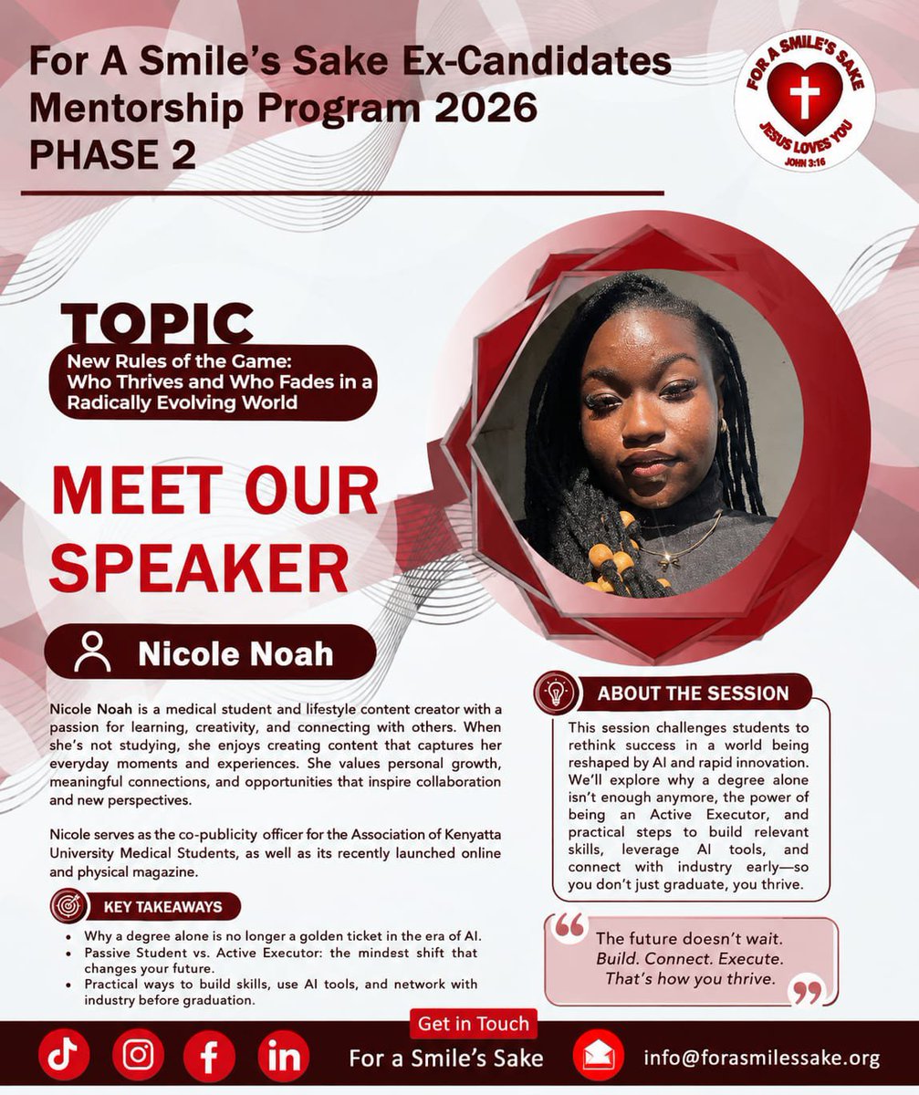 forasmilessake's tweet photo. Session 3 is here!🥳✨

Join us on 30th July 2026 as Nicole Noah 🌸 unpacks 
"New Rules of the Game: Who Thrives and Who Fades in a Radically Evolving World"
Come learn how to leverage AI, building relevant skills and become an active executor.

 LINK : https://t.co/qx65LtIVFK https://t.co/tr6h89i4ew