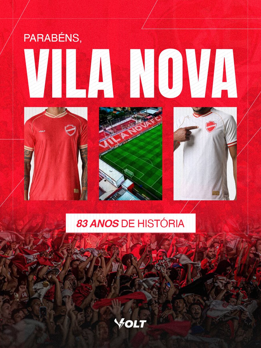 SomosVolt's tweet photo. Desde 1943, o Vila Nova constrói uma trajetória marcada por luta, tradição e paixão, sempre com o apoio de uma torcida que faz a diferença em cada desafio. Um legado que segue inspirando novos capítulos dentro e fora de campo.

#VilaNova #VoltSport https://t.co/tfGoV9tHYv