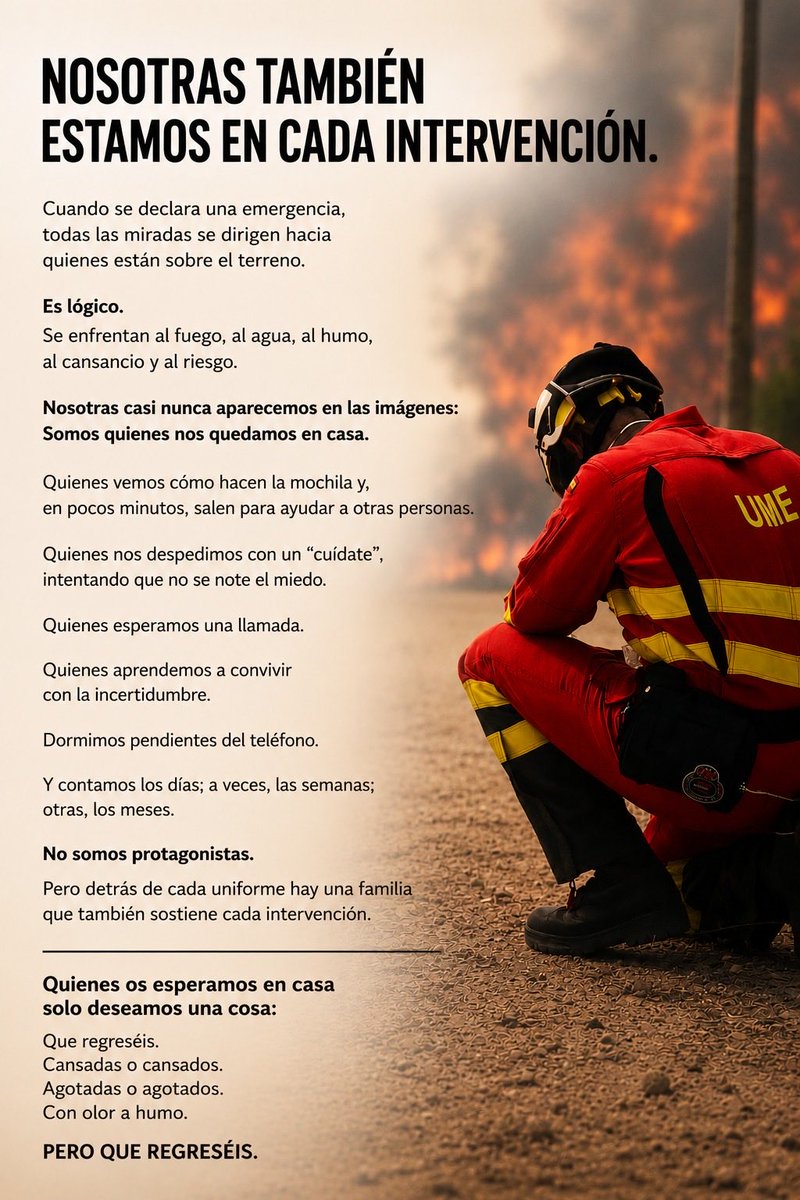 MontseMera's tweet photo. Detrás de cada intervención hay una familia que espera.

Este es un pequeño homenaje a quienes sostienen el compromiso desde casa.
💛

#UME #IncendiosForestalesEspaña #FamiliasUME https://t.co/c1RBU4Zfx1