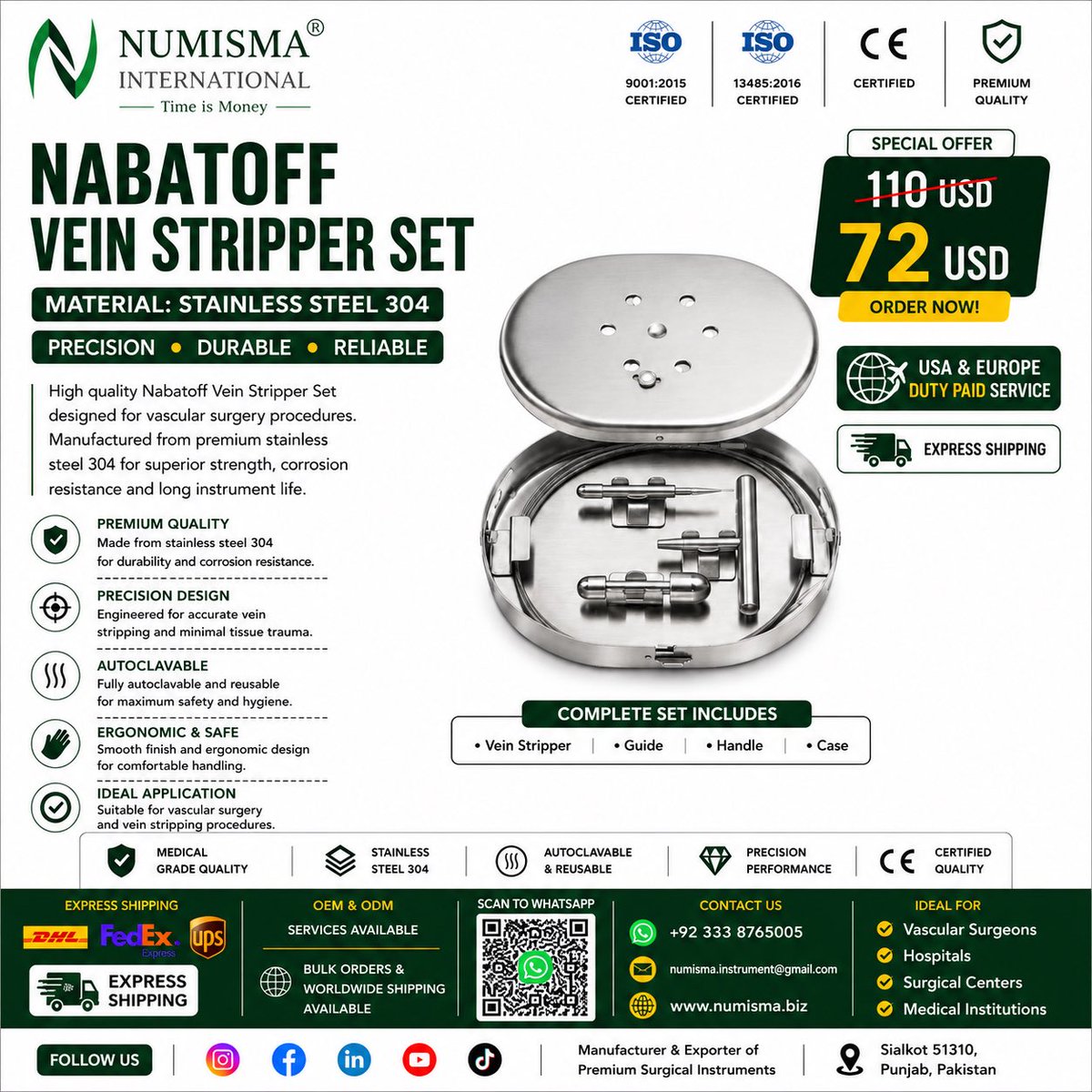 numismainst's tweet photo. 🚀 Precision. Performance. Professional 

🔥 Special Offer: $110 → $72 USD
🚚 USA &amp; Europe Duty Paid Express Shipping
📩 DM or WhatsApp now for OEM, wholesale pricing, and worldwide delivery.

#VascularSurgery #SurgicalInstruments #MedicalDevices #VeinStripper #GeneralSurgery https://t.co/pADk58CqQS