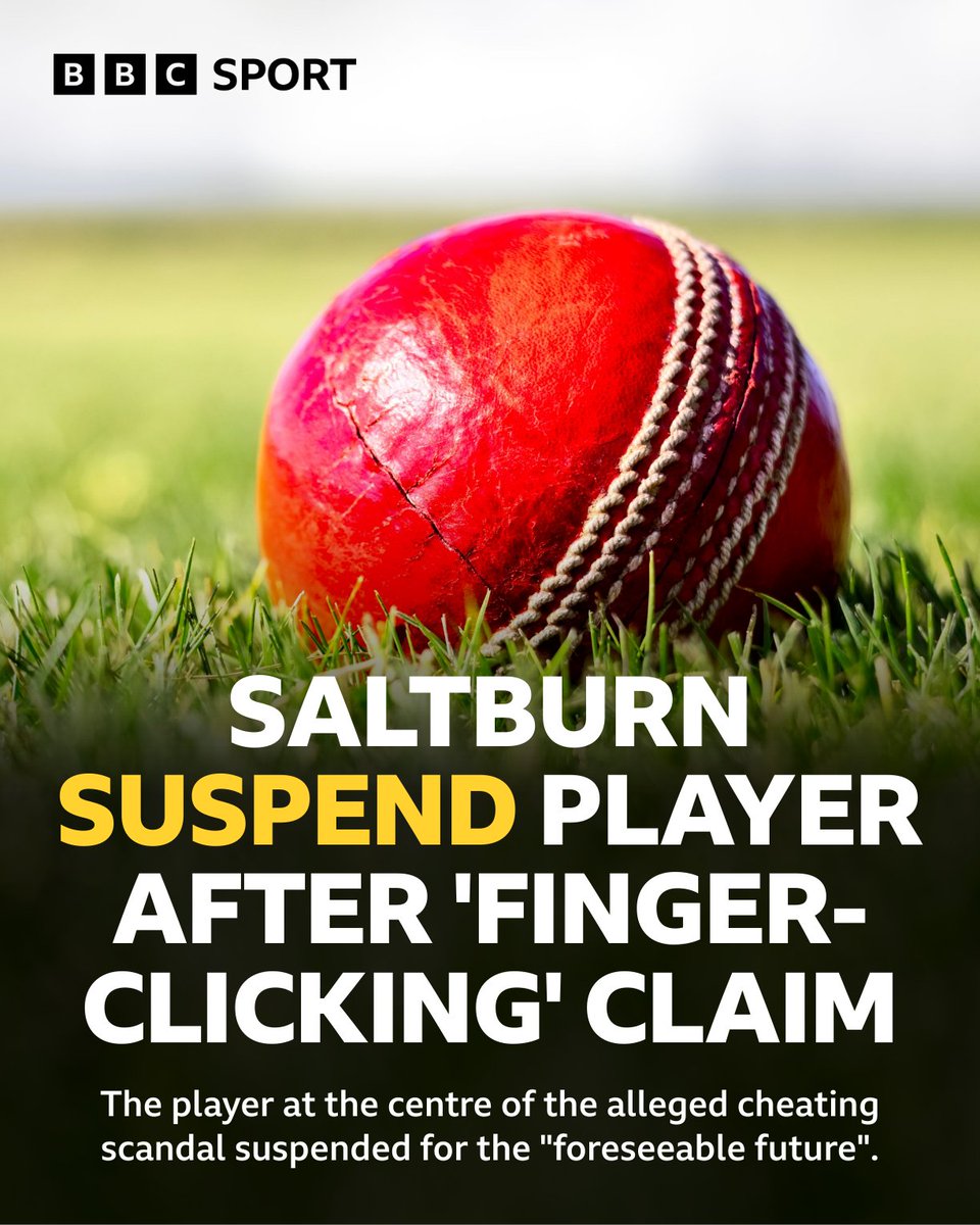 bbctms's tweet photo. Saltburn player suspended following alleged cheating incident.

The player is alleged to have clicked his fingers as the ball passed the bat, with the catch given after an appeal.

The incident went viral online and has led to an investigation. https://t.co/CrrthLt8JZ