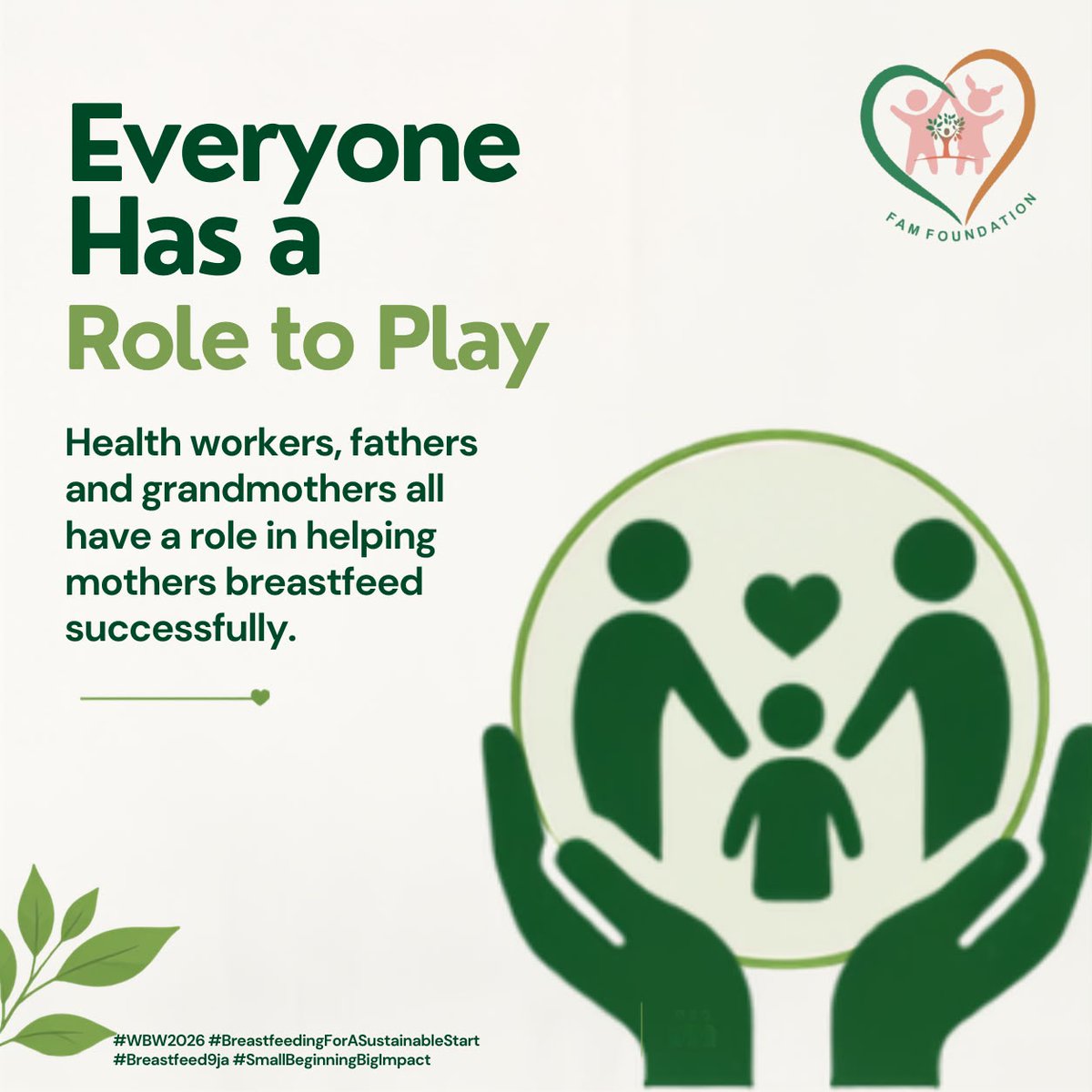 FaMCares's tweet photo. Everyone Has a Role to Play
Health workers, fathers, and grandmothers all have a role in helping mothers breastfeed successfully. 

#WBW2026 #BreastfeedingForASustainableStart #Breastfeed9ja #SmallBeginningBigImpact https://t.co/CMvWgMnjxM