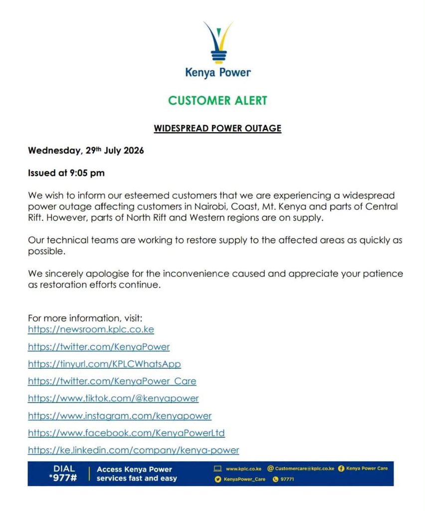 EyeBeHassan's tweet photo. Kenya Power Press Statement on Nationwide Power Outage . https://t.co/2NyT3dyZ08
