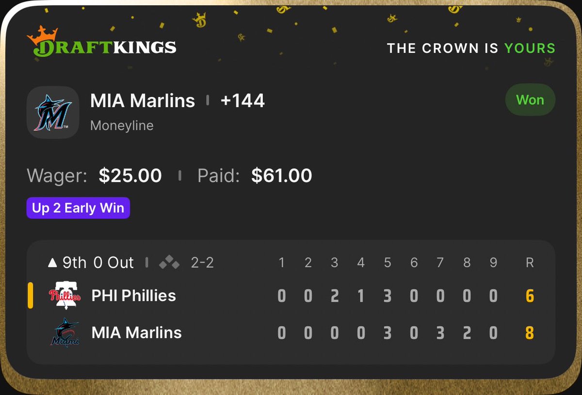 ProfitDawg's tweet photo. Unfortunately couldn't cash the 18.5 outs play (Literally went 19 outs lol) but cash U 7.5 Ks &amp; Marlins ML✅💰 https://t.co/C1dNeWIA5R