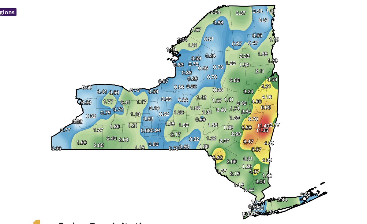 amarkowitzWX's tweet photo. Forecast = VERIFIED ✅

Kinderhook and Schodack, NY have each reported over 11" of rain! And it's still raining

Although NYC came out relatively unscathed, this has gone down as a 1/200+ year rainfall event in the Hudson Valley and Capital Region which has led to major flooding. https://t.co/UWYu4U1F4o