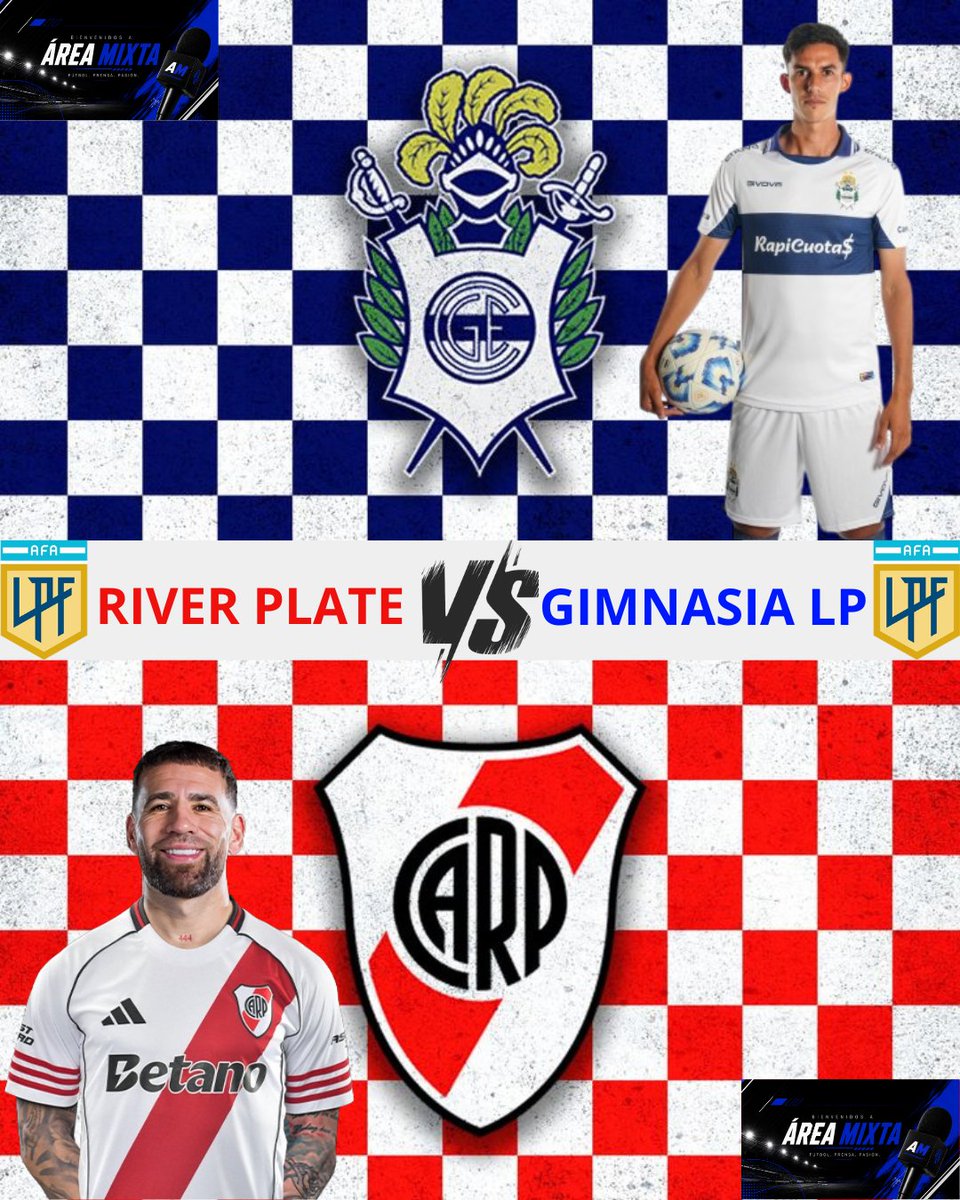 AMFUTBOLARG's tweet photo. Gimnasia LP 🆚 River Plate

🏆 #TorneoClausura2026
🆚 #RiverPlate 🆚 #GimnasiaLP
📅 Miércoles 29 de julio
🗓️ Fecha 2 - Zona B
🕖 19:15 hs
🏟️ Estadio Juan Carmelo Zerillo
👨‍⚖️ Árbitro: Leandro Rey Hilfer
🎥 VAR: Germán Delfino
📺 TV: ESPN Premium

⚽ Últimos 5 enfrentamientos entre Gimnasia La Plata y River Plate:

13/05/2026: Liga Profesional Argentina 
Gimnasia La Plata 0 - 2 River Plate

28/01/2026: Liga Profesional Argentina
Gimnasia La Plata 0 - 2 River Plate

02/11/2025: Liga Profesional Argentina 
Gimnasia La Plata 1 - 0 River Plate

18/04/2025: Liga Profesional Argentina 
Gimnasia La Plata 0 - 3 River Plate

17/08/2024: Liga Profesional Argentina 
Gimnasia La Plata 1 - 1 River Plate