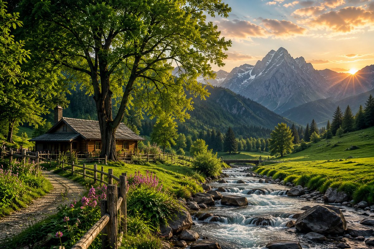 HeyJessicaE's tweet photo. The sunrise paints hope across the sky,
The river carries yesterday away.
Among the trees and endless peaks,
The soul finally finds its way. 🌄🍃 https://t.co/z9L9EiwQbw