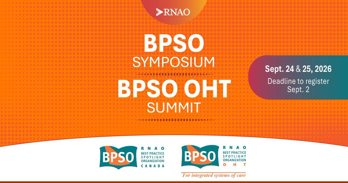 RNAO's tweet photo. Have you registered for the 2026 #BPSOSymposium & #BPSOOHTSummit yet?
Join #BPSOs, Ontario Health Teams (#OHTs), health professionals, patients, caregivers and partners in person for two days of learning, collaboration & shared impact.
Register today: https://t.co/oKaUbanLl0 https://t.co/JUxh7ibQgg