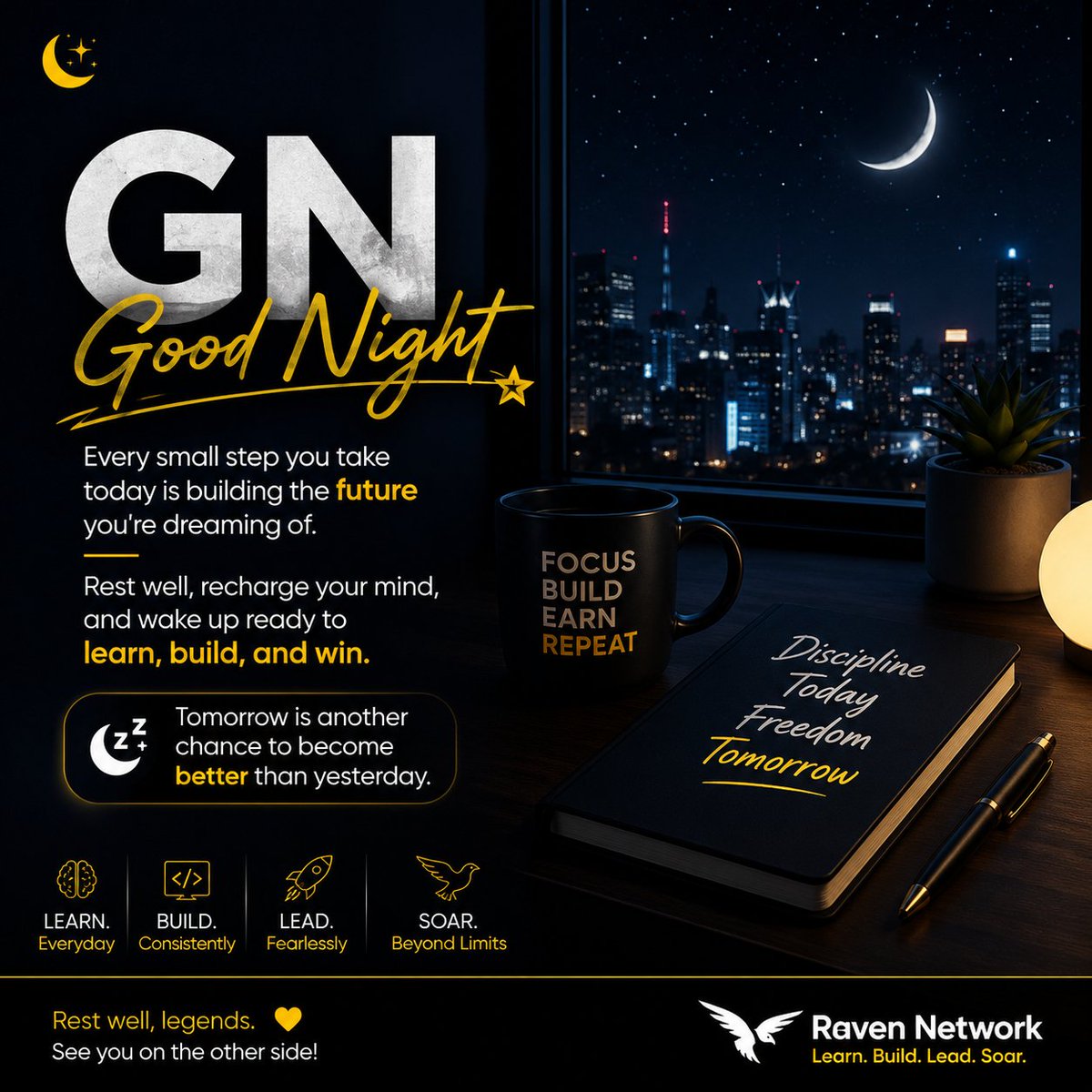 Abdulsalam_10_'s tweet photo. Good night legends 

Every small step you take today is building the future you're dreaming of. 

Rest well recharge your mind and wake up ready to learn build  and win.

Tomorrow is another chance to become better than yesterday.
@RavenNetworkHQ https://t.co/gxcAg02Mf3