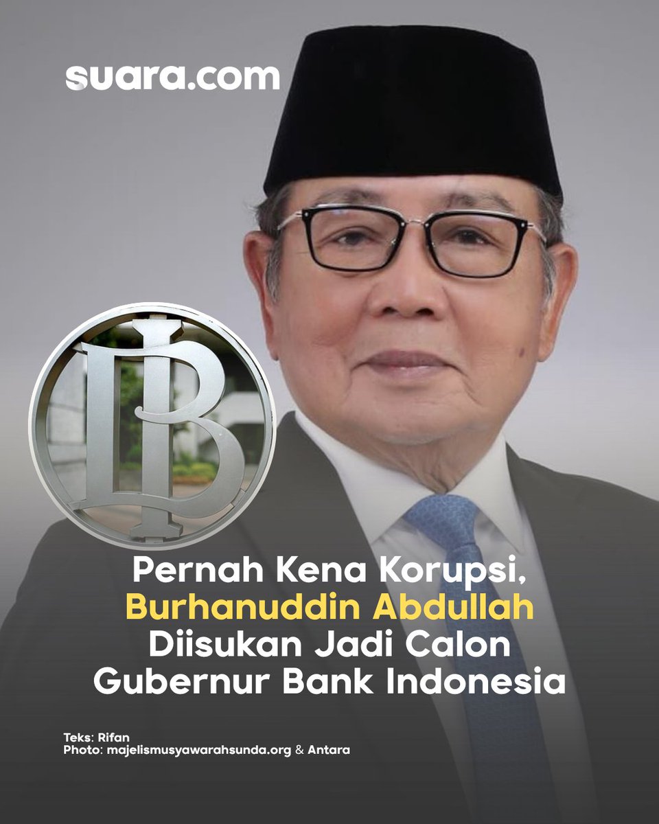txtdrimedia's tweet photo. nama Burhanuddin masuk dalam calon gubernur BI

ternyata, tahun 2008 dia pernah terjerat kasus korupsi dana BI senilai Rp 100 miliar

dia divonis 5 tahun penjara dan denda Rp 250 jt oleh pengadilan tindak pidana korupsi (tipikor) jakarta https://t.co/ypdZv8UXaY