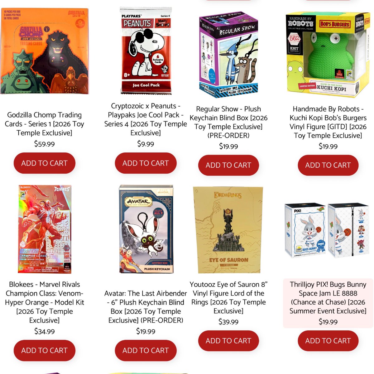 DisTrackers's tweet photo. Toy Temple’s SDCC exclusives are available online! Get your Kuchi &amp; more!
.
https://t.co/gd0W58cyws
.
#TradingCards #Avatar #BobsBurgers #Marvel #MarvelRivals #Blokees #BlindBox https://t.co/ilhjWsPZ30