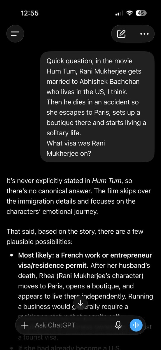 CJoshi28's tweet photo. How @ChatGPT has evolved from 2023 to 2026. 
Same question (I don’t know why I even asked that question 🙈)

White screenshot - 2023. 
Black screenshot - 2026. https://t.co/8LFBiF8Sft