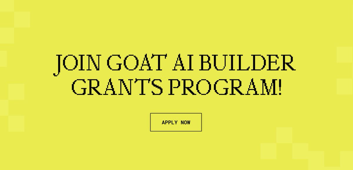 kaptan_web3's tweet photo. You still haven't received a grant? 👀

Maybe your project is exactly what @GOATNetwork is looking for.

The Builder Grants Program is currently prioritizing teams that are building:

• Working products or MVPs
• Revenue-ready applications
• AI agents solving real user problems
��� Agent-native apps that create repeatable onchain economic activity

Think coding agents, research tools, workflow automation, sales & support agents, or agent-to-agent applications.

If your project fits these criteria, my DMs are open. I'd be happy to connect you with the GOAT team and help you explore the Builder Grants Program 🐐

Apply here 👇
https://t.co/YYxymiZtgP
