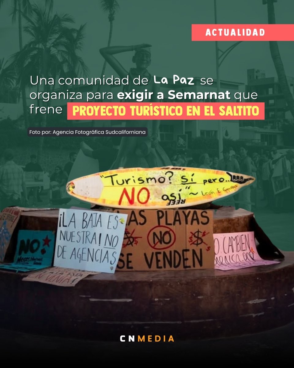 CausaNatura's tweet photo. Lo que comenzó con la difusión de un expediente ambiental se convirtió en una marcha por el malecón de La Paz. 

Organizaciones civiles, especialistas y habitantes exigen a @SEMARNAT_mx negar el cambio de uso de suelo forestal en El Saltito, donde un proyecto turístico pretende desmontar 109 hectáreas de vegetación nativa que tardó siglos en crecer, incluyendo 17 mil cardones y especies bajo protección de la NOM-059. 

El Ayuntamiento ya emitió opinión negativa y reporta un posible desistimiento del promovente. Semarnat no ha confirmado nada.

📝 Por Rocío Casas 
🔗https://t.co/PPA3HinI6t