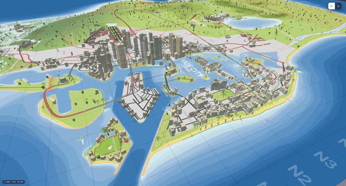 Urban_GTA_6's tweet photo. GTA 6's map visualized in 3D: Day vs. Night. 🔥 https://t.co/xbkhbXvVFT