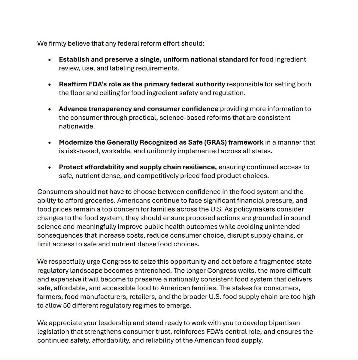 SafeIngredients's tweet photo. AFIT and over 260 allies urge action this year on a uniform national standard in a letter to Congressional Leaders.

Read the full letter: https://t.co/9au1T44hL2 https://t.co/dM0ezdCIqo