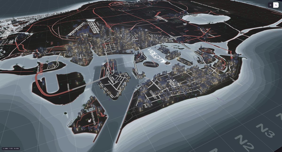Urban_GTA_6's tweet photo. GTA 6's map visualized in 3D: Day vs. Night. 🔥 https://t.co/xbkhbXvVFT
