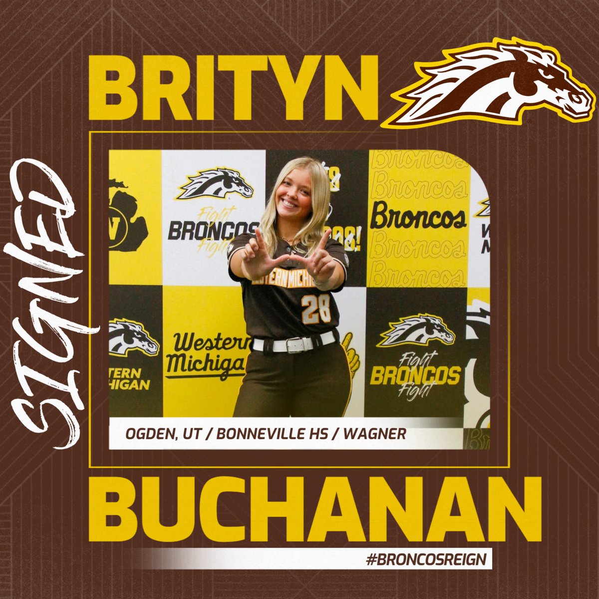 WMUSoftball's tweet photo. Brityn is officially a Bronco, WELCOME!🐎 #BroncosReign https://t.co/Z05BjSZXDe