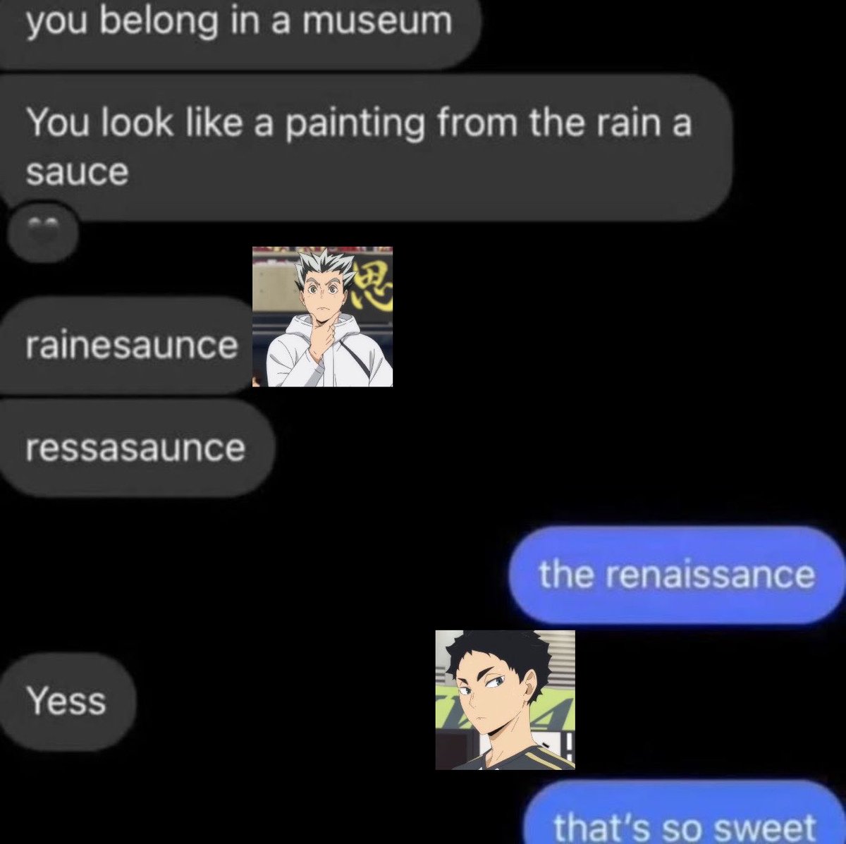 shoyothighs's tweet photo. Bokuto's not stupid he just spells phonetically and Akaashi is charmed #bokuaka https://t.co/OSa8oMrgy8