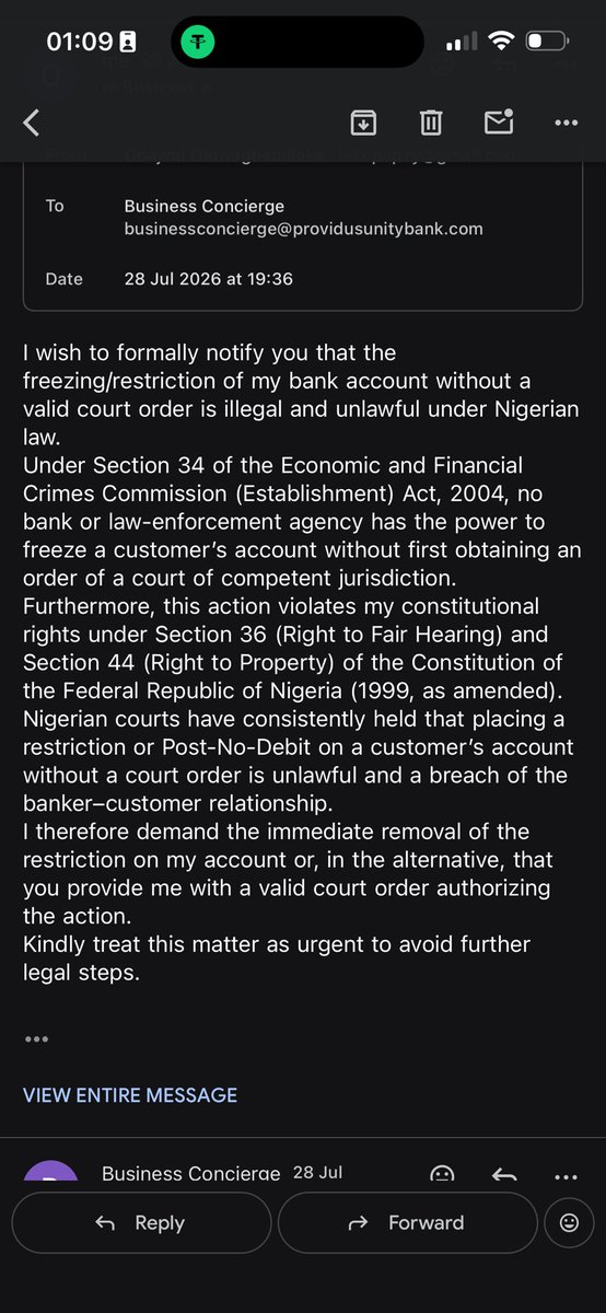 ForbesFinancier's tweet photo. @Providusunity @cenbank Attached is my email again yesterday, followed by lackadaisical response as they’d always have been sending to me. My account locked without any court order or formal communication. An insider with providus is working with criminals @cenbank @Providusunity how is this even posble https://t.co/dzThm6lQMF