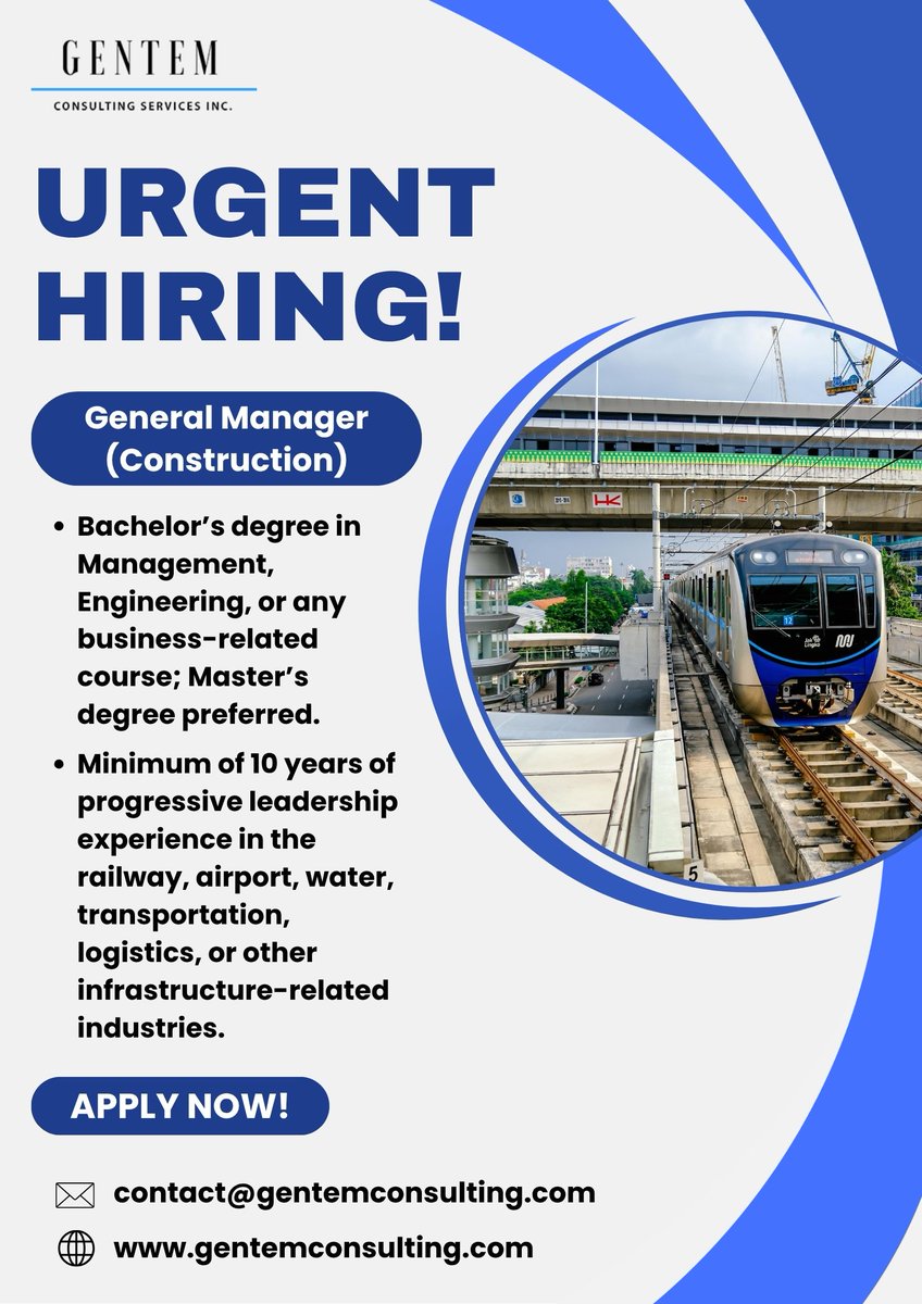 IncGentem's tweet photo. An exceptional leadership opportunity for experienced infrastructure executives. Apply today! Send your updated CV to contact@gentemconsulting.com.
#hiring #jobopportunity #opentowork https://t.co/XGRRkkC5C1