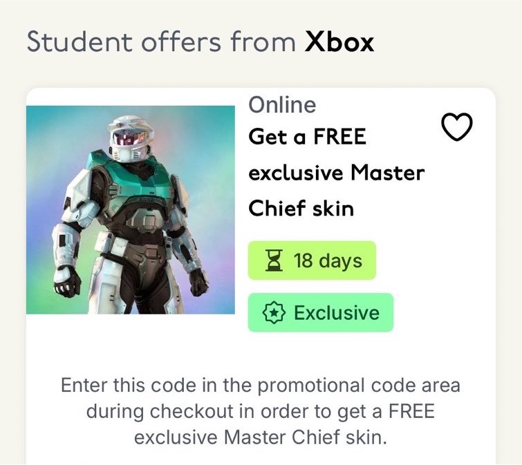 InfoXbox_'s tweet photo. Al parecer hay otra armadura gratuita para los usuarios que sean estudiantes y se registren en UNiDAYS.

La promoción termina el 16 de agosto.

🔗 https://t.co/cj7TpBVEMV

▫️De momento solo disponible para Estados Unidos, Reino Unido y Alemania. https://t.co/Dp9Of7skce