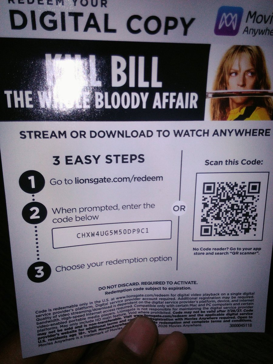 GingerSnapsLegs's tweet photo. I got this on Monday and Immediately watched Volume 1 the same day! I haven't watched Volume 2 yet but I will at some point though! If anyone wants the digital code then y'all can have it! https://t.co/HzpeHcS3Q9