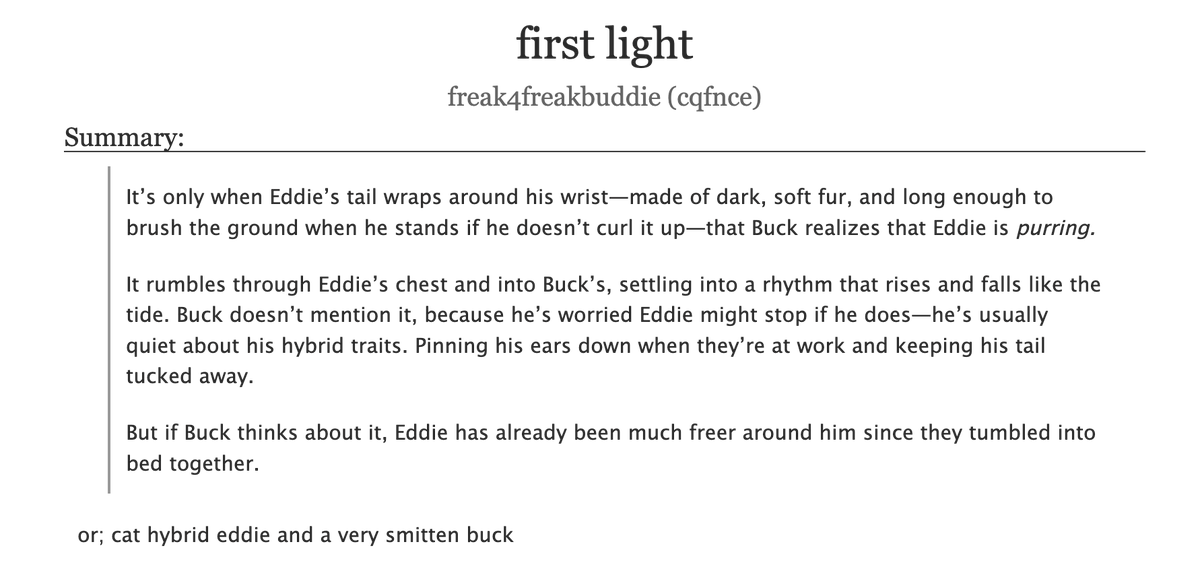 werediaz's tweet photo. another new fluffy fic :3 - first light
-playing with hair
-back scratches
-teasing
-running fingers down spine
--cat hybrid eddie :D https://t.co/hEunttmIq0