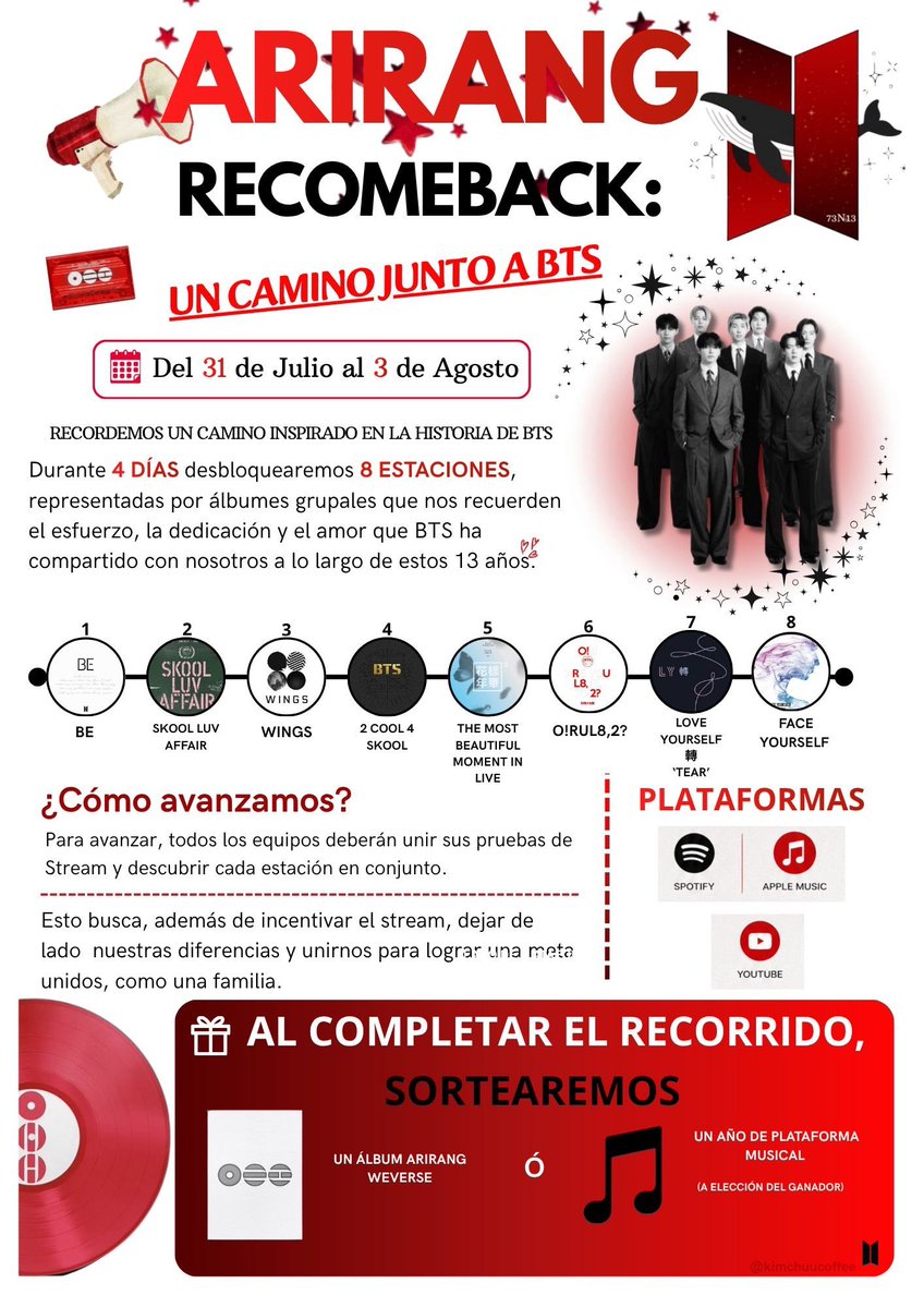 goeskthh's tweet photo. —¡TENEMOS RECOMEBACK PARA ARIRANG, ARMY!🔥
Desde el 31 de Julio hasta el 3 de Agosto, al reinicio de rastreo, te esperamos para ser parte de este proyecto y seguir apoyando el trabajo de los chicos!
Además, HAY SORTEO PARA QUIENES PARTICIPEN LOS 4 DÍAS! 👀

Mañana se publicará más información, ESTÁN LISTOS???🗣
#ARIRANG_RECOMEBACK