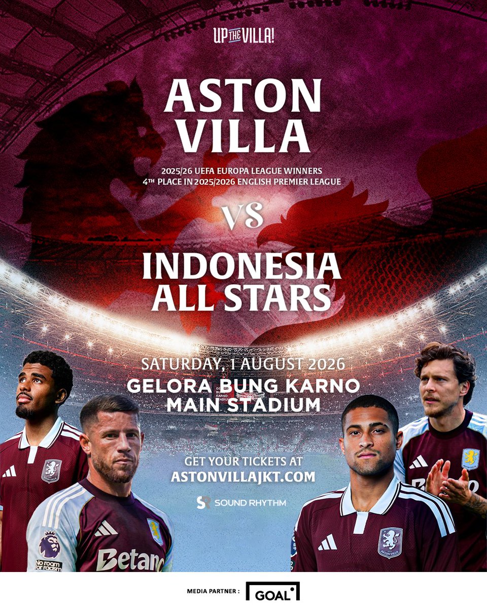 GOAL_ID's tweet photo. BESOK LUSA ⌛🔜

Jawara Liga Europa 2025/26 @AVFCOfficial akan menyambangi Jakarta untuk bertanding melawan Indonesia All Stars! 🌟🇮🇩

⚽ Aston Villa Pre-Season Tour Indonesia 2026
🗓️ Sabtu, 1 Agustus 2026
🏟️ Stadion Utama Gelora Bung Karno

Dapetin tiketnya!
🎟️ Hanya di https://t.co/DwLcObNcsx

#UpTheVilla #AstonVillaJKT #TeamSoundRhythm